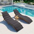 GVN Outdoor Patio Wood Portable Extended Chaise Lounge Set Chaise Lounge Chair with Foldable Tea Table for Balcony Poolside Garden Brown Finish+Dark Gray Cushion