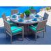 Sorrento 7-Piece Outdoor Patio Furniture Round Dining Table Set in Gray w/Dining Table and Six Cushioned Chairs (Flat-Weave Gray Wicker Sunbrella Canvas Navy)