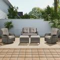 Rilyson 6PC Patio Furniture Set - Rattan Wicker Outdoor Sectional Conversation Sets with 2 Swivel Rocking Chairs 2 Ottomans 1 Loveseat and 1 Coffee Table for Porch Deck Garden(Brown/Beige