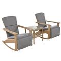 3 Pieces Outdoor Rocking Chair Set ONE PIX Wicker Rocking Chairs for 2 people Adjustable Outdoor Wicker Double Rocking Chair with Coffee Table Suitable for Backyard Garden Poolside