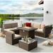 8PCS Patio Furniture Set with 44 Fire Pit Table Outdoor Sectional Sofa Set Wicker Furniture Set with Coffee Table (Grey Wicker)