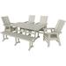 WestinTrends Ashore 7 Pieces Adirondack Outdoor Dining Set All Weather Poly Lumber Slatted Modern Farmhouse Outdoor Furniture Set 71 Trestle Dining Table and 6 Adirondack Dining Ch