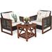 3 Pieces Patio Wicker Furniture Set Rattan Outdoor Sofa Set w/Washable Cushion & Acacia Wood Coffee Table Conversation Bistro Set for Garden Balcony Backyard (Beige)