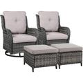 Rilyson Wicker Patio Furniture Set - 6 Piece Rattan Outdoor Sectional Conversation Sets with 2 Swivel Rocking Chairs 2 Ottomans 1 Sofa and 1 Coffee Table for Porch Deck Garden(Brown/Grey)