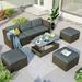 U_STYLE Patio Furniture Sets 5-Piece Patio Wicker Sofa with Adustable Backrest Cushions Ottomans and Lift Top Coffee Table
