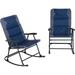 2 Piece Outdoor Patio Furniture Set with 2 Folding Padded Rocking Chairs Bistro Style for Porch Camping Balcony Navy Blue