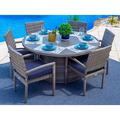 Sorrento 7-Piece Outdoor Patio Furniture Round Dining Table Set in Gray w/Dining Table and Six Cushioned Chairs (Flat-Weave Gray Wicker Sunbrella Canvas Navy)