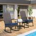 xrboomlife Outdoor Rocking Chair 3 Piece Porch Chairs PE Wicker Patio Brown Rattan Sets with Coffee Table Navy Blue Cushion
