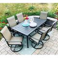 PHI VILLA 7 Piece Patio Dining Set Outdoor Table and Chairs Furniture Dining Set with 6 Outdoor Swivel Dining Chairs and 1 Large Metal Table Patio Set for Lawn Garden Deck