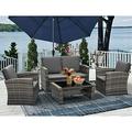 YFbiubiulife 4 Piece Outdoor Patio Sets Wicker Rattan Conversation Sofa Set with Table & Chair for Backyard Balcony Garden Poolside Porch (Brown-Beige)