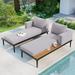 Modern Outdoor 2-Person 2 in 1 Padded Chaise Lounges with Wood Topped Side Spaces Metal Sofa Metal Daybed Sunbed with Cushions and Pillows