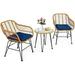 xrboomlife 3 Pieces Rattan Bistro Set with Steel Frame Round Coffee Table Soft Cushions Rattan Bistro Set