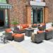 HOOOWOOO Patio Outdoor Conversation Set with Fire Pit Table 6 Pieces Outside Furniture Sofa Set with PE Wicker Swivel Rocking Chairs Gas Fire Pit Table and Coffee Table Beige