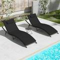 YFbiubiulife Lounge Chair for Outside 3 Pieces Chaise Lounge Outdoor Folding Pool Lounge Chairs Including Table Rattan Patio Set Dark Blue