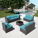 Outdoor Patio Furniture Set 14 Pieces Outdoor Furniture All Weather Patio Sectional Sofa PE Wicker Modular Conversation Sets with Coffee Table 12 Chairs & Seat Clips(Sand)