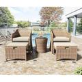 YFbiubiulife Outdoor Patio Wicker 5-Piece Set No Assembly Required All-Weather Rattan Conversation Bistro & Table for Garden Porch Balcony and Deck (Beige)