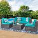 Shintenchi 5 Pieces Outdoor Patio Sectional Sofa Couch Silver Gray PE Wicker Furniture Conversation Sets with Washable Cushions & Glass Coffee Table for Garden Poolside Backyard (R