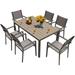 3&Y Garden 7 Pieces Patio Dining Set Outdoor Furniture with 6 Stackable Textilene Chairs and Large Table for Yard Garden Porch and Poolside Grey