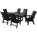 WestinTrends Ashore 7 Pieces Adirondack Outdoor Dining Set All Weather Poly Lumber Slatted Modern Farmhouse Outdoor Furniture Set 71 Trestle Dining Table and 6 Adirondack Dining Ch