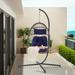 Feji Outdoor Rattan Egg Swing Chair with Stand - Dark Blue