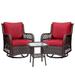 3 Pieces Swivel Rocking Chairs Outdoor Wicker Patio Bistro Set with Premium Cushions Patio Furniture Set for Backyard