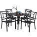 PHI VILLA 5 Piece Metal Patio Dining Set Outdoor Furniture Set with 4 Stackable Chairs and 37 Square Dining Table - Umbrella Hole 1.57