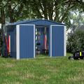 Aobabo Metal Outdoor Storage Shed 8.6Ã—6.3 FT Steel Utility Tool Shed Storage House with Sliding Door Metal Sheds Outdoor Storage for Backyard Garden Patio Lawn (H6 xW8.6 x D6.3 ) Blue&White