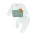 Acuteok Baby Boys 2Pcs Pants Set Long Sleeve Crew Neck Contrast Color Sweatshirt with Elastic Waist Sweatpants Infant Clothes