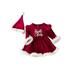 Infant Girl Christmas Costume Outfit Contrast Color Long Sleeve Round Neck A-Line Dress Romper + Hat