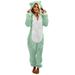 Lovskoo Womens Fluffy Hooded Jumpsuit Fuzzy Pajamas Long Sleeve Cute Ear One Piece Onesie Winter Warm Rompers Sleepwear Green