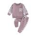 Baby Girls Boys Fall Winter Outfits Checkerboard Print Patchwork Long Sleeve Crew Neck Sweatshirts Top Long Pants 2Pcs Clothes Set
