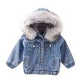 QUYUON Baby Girls Hooded Jeans Jacket Toddler Girls Denim Jackets with Hood Kids Winter Fleece Lined Warm Button-Down Long Sleeve Hoodies Jackets Outerwear Gray 2T-3T