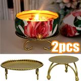 Travelwant 2Packs Iron Pillar Candle Holder Decorative Gold Iron Plate Candle Holder Centerpiece Diameter Fit LED & Wax Candles Pedestal Candle Stand for Taper Candles Tables Wedding