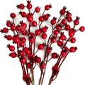 Artificial Red Holly Berry Stem Picks Decorative Ornaments Berry Picks Artificial Christmas Berry Spray Iced Berry Stems Red Berry Twig Branches (Red) (12PCS 12IN)