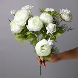 Zhuge European Style Simulated Peony Bouquet 13 Springs Flowers Artificial Silk Peony Bouquets Wedding Home Decoration Anniversary Flower Bouquets 19