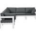 Ebern Designs Levester 120" Wide Outdoor Right Hand Facing Patio Sectional w/ Cushions Metal in Gray/White | 34 H x 120 W x 90 D in | Wayfair