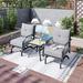 Red Barrel Studio® 3 Pcs Patio Bistro Set Outdoor Conversation Furniture Metal Frame Armchair w/ Cushion & Square Coffee Table in Gray | Wayfair