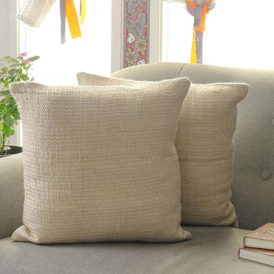 Natural Fineness,'Ivory and Champagne Cotton and Lurex Cushion Covers (Pair)'