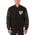 Men's JH Design Black/Charcoal Pittsburgh Penguins Wool & Leather Front Hit Reversible Jacket