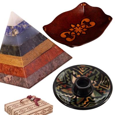 Call of Sacred Energies,'Handcrafted Ceramic Leather and Gemstone Curated Gift Set'