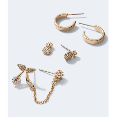 Aeropostale Womens' Juicy Hoop & Stud Earring 3-Pack - Gold - Size OS - Metal