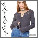Free People Tops | Free People | "Come On Over" Boat Neck Lace Henley Ribbed Top Washed Bla | Color: Black/Gray | Size: L