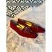 Nine West Shoes | Nine West Loafers | Sz 7.5 | Red Velour Slip On Flats & Gold Chain Bow | Color: Gold/Red | Size: 7.5
