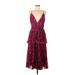 AMUR Cocktail Dress - A-Line V Neck Sleeveless: Burgundy Floral Dresses - New - Women's Size 6