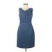 T Tahari Casual Dress - Shift: Blue Solid Dresses - Women's Size 8