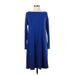 Eileen Fisher Casual Dress High Neck Long sleeves: Blue Solid Dresses - Women's Size X-Small