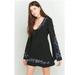 Free People Dresses | Free People Holiday Folk Embroidered Bell Sleeve Cottage Core Mini Dress Sz 6 | Color: Black/Blue | Size: 6au
