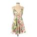 Forever 21 Casual Dress - A-Line V-Neck Sleeveless: Green Floral Dresses - Women's Size Small