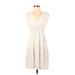 Ann Taylor LOFT Casual Dress V-Neck Sleeveless: Ivory Solid Dresses - Women's Size X-Small