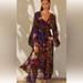 Anthropologie Dresses | Anthropologie Sheer Big Bell Sleeves Ruched Waist Size M Romantic Maxi Dress | Color: Black/Purple | Size: M